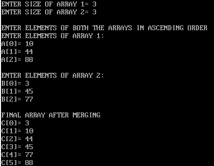 Merge two sorted arrays output